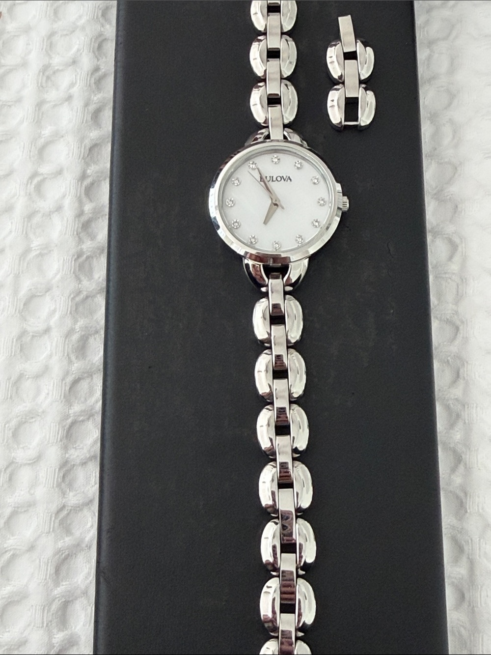 Bulova Women's Silver Tone Bracelet Watch with White Dial and Crystal Markers